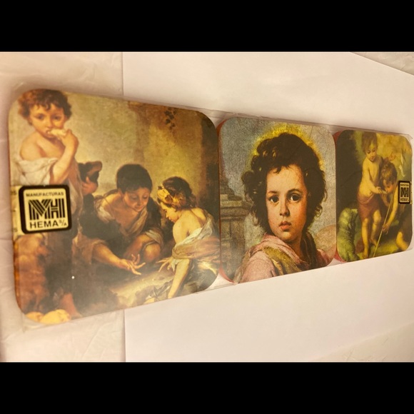 Vintage Baroque cherub art print Coasters Made in Spain MH Esteban Murillo - Picture 2 of 12